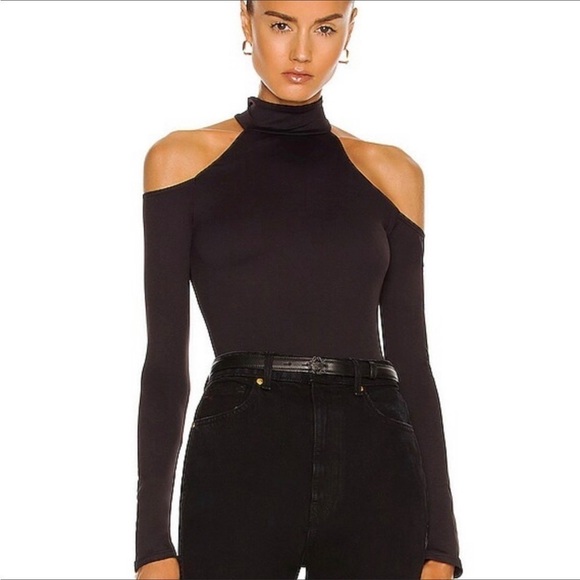 Alix NYC Leona Cold-shoulder Stretch jersey Thong Bodysuit in black size M - Picture 1 of 9
